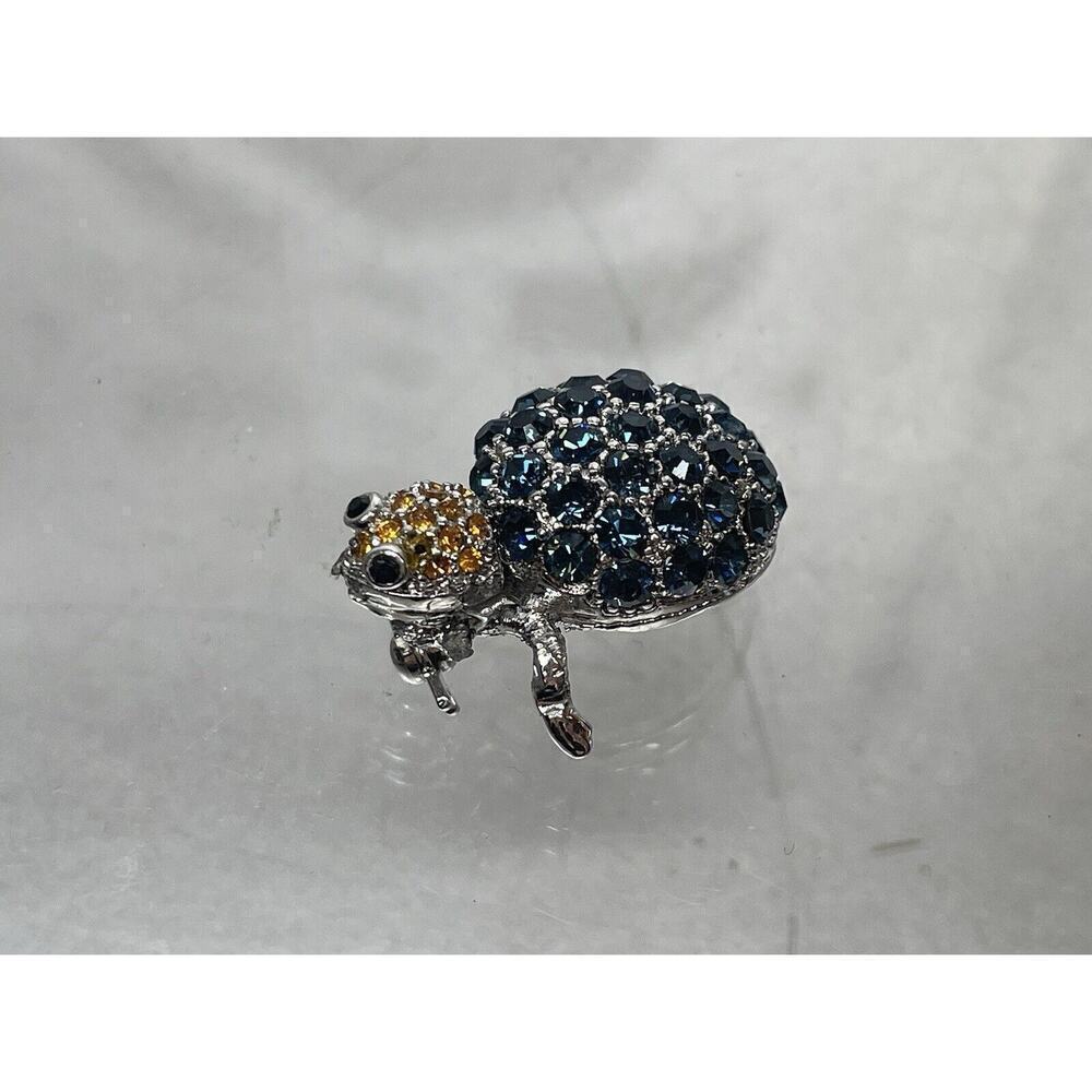 Vintage Bug Multi Color Jeweled Brooch Pin Silver Tone